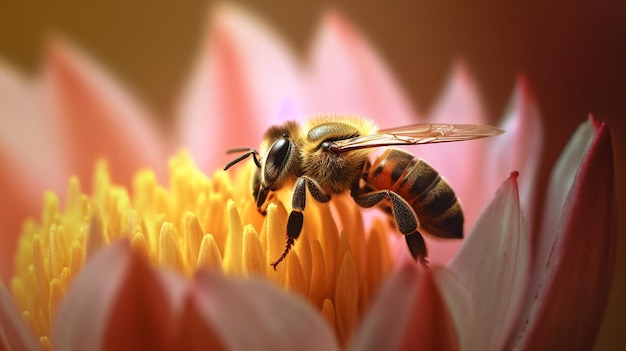 Cenário de lótus com abelhas e flores GERAR AI
