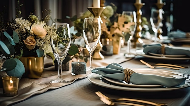 Cenário de mesa decorada para uma festa de casamento