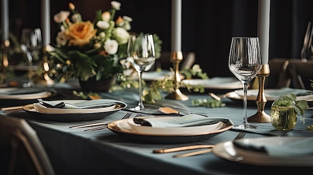 Cenário de mesa decorada para uma festa de casamento