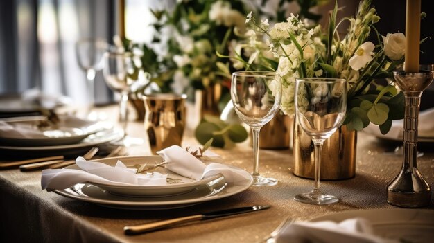 Cenário de mesa decorada para uma festa de casamento