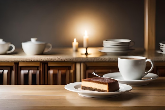 Cenário de mesa para café no balcão em uma casa de café