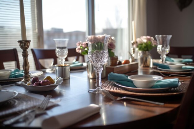 Cenário de mesa romântico com velas e flores