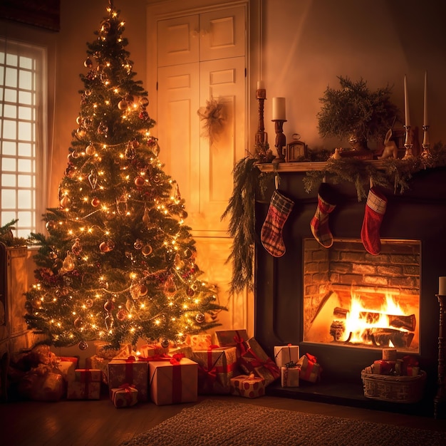 Cenário de Natal em ambiente acolhedor