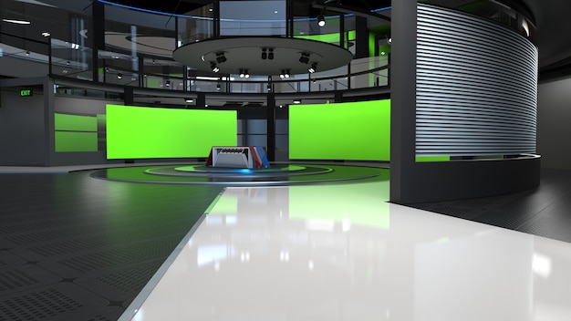 Cenário de notícias do estúdio de tv virtual 3d para programas de tv tv no wall3d fundo do estúdio de notícias virtuais