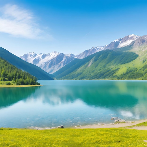 Cenário de verão da paisagem montanhosa com lago de montanha claro