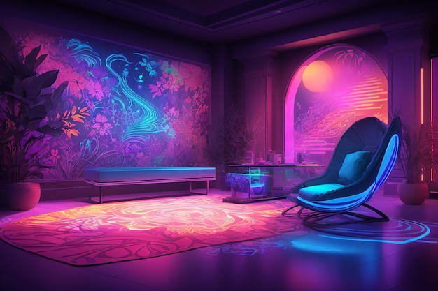 Cenário digital hipnotizante UV Wonderland em cores neon e padrões vibrantes para expressão criativa