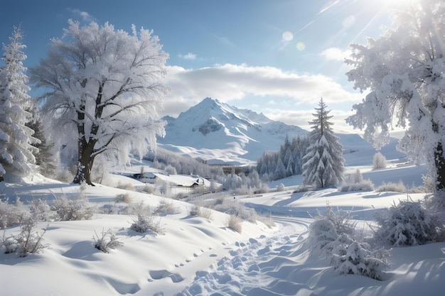 Cenário do país das maravilhas do inverno nevado