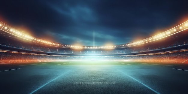 Cenário esportivo noturno Estádio para futebol e críquete com fundo de iluminação 3D desfocado Generative Ai