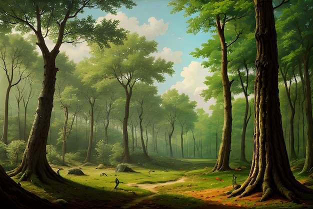 cenário florestal com várias árvores florestais