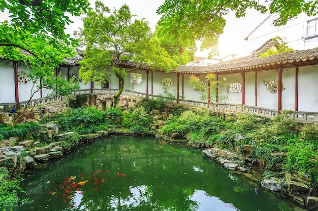 Cenário natural do jardim clássico exterior de Jiangnan