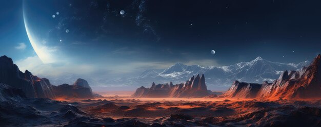 Cenário paisagístico no espaço em Marte com universo e outro panorama de vida Generative Ai