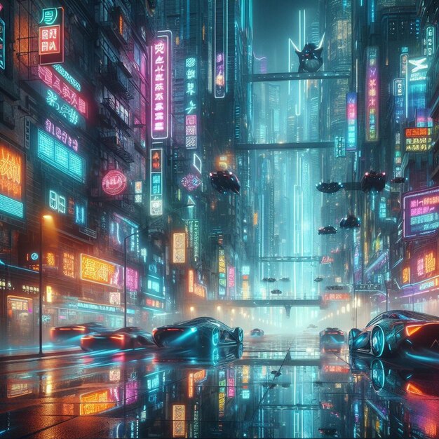 Foto cenário urbano cyberpunk