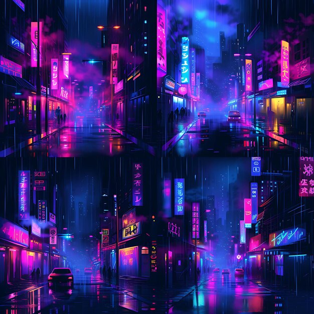 Foto cenas de rua de neon de ondas sintéticas coloridas ecrãs digitais ilustração de nig atmosférico item de tendência