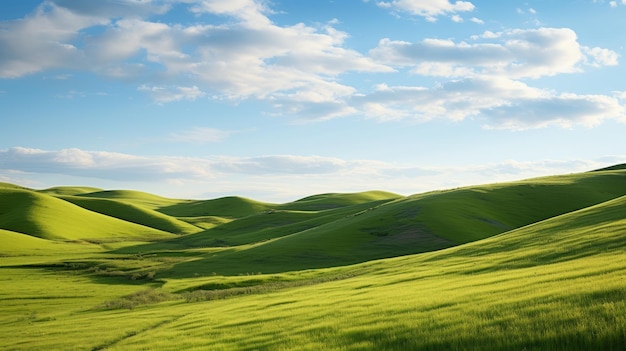 Cenas tranquilas de colinas verdes e gramíneas campos emotivos de cores em 8k