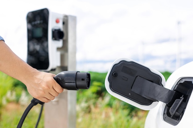 Cênico natural progressivo da inserção manual do plugue de carregamento para o carro EV