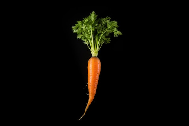 Cenoura fresca com folhas verdes isoladas em fundo preto Alimentos e vegetais saudáveis