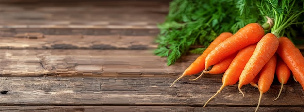 Cenouras frescas e suculentas sobre um fundo de madeira Os benefícios dos alimentos vegetais para a saúde humana Dieta