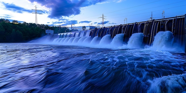 Foto la central hidroeléctrica convierte la energía de las aguas en electricidad utilizando grandes turbinas concepto de energía renovable turbinas de energía hydroeléctrica generación de electricidad gestión de los recursos hídricos