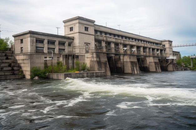 Central hidroeléctrica con presa imponente y agua torrencial creada con ai generativa