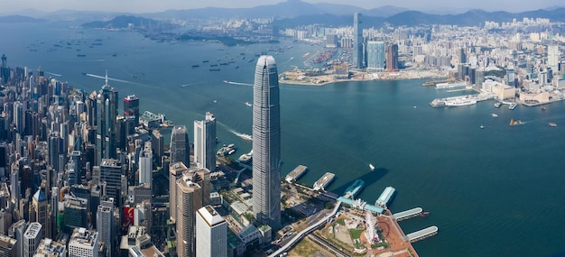 Central, Hong Kong 01 de novembro de 2018: - tiro panorâmico da torre de escritórios comerciais de Hong Kong