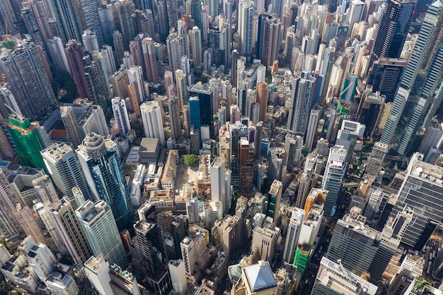 Central, Hong Kong 01 de novembro de 2018:- Vista aérea da torre de escritórios de negócios de Hong Kong