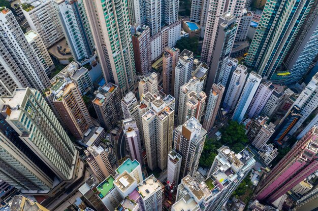 Central, Hong Kong 29 de abril de 2019: Vista aérea de la ciudad de Hong Kong