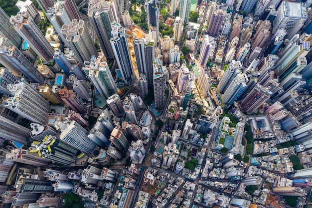 Central, Hong Kong 29 de abril de 2019: Vista aérea de la ciudad urbana de Hong Kong