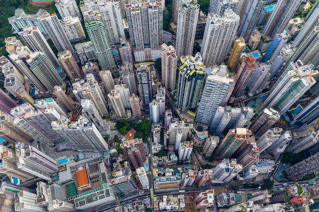 Central, Hong Kong, 29 de abril de 2019: Vista aérea da cidade de Hong Kong