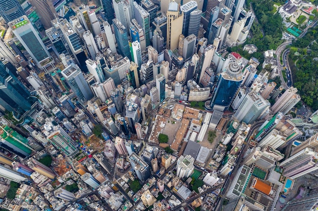 Foto central, hong kong, 29 de abril de 2019: vista aérea da cidade de hong kong