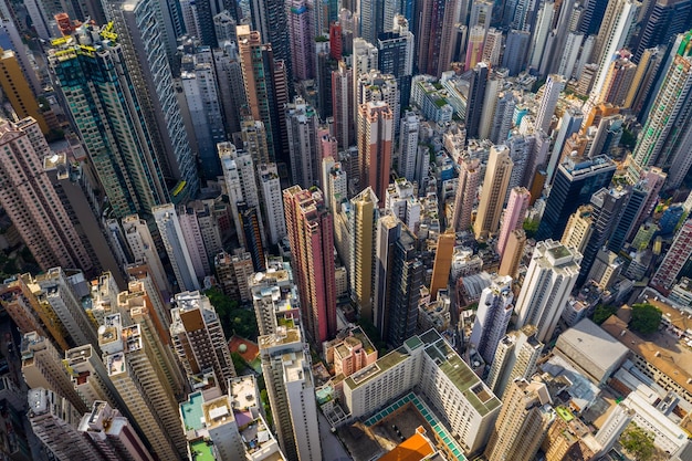 Central, Hong Kong, 29 de abril de 2019: Vista aérea do centro da cidade de Hong Kong