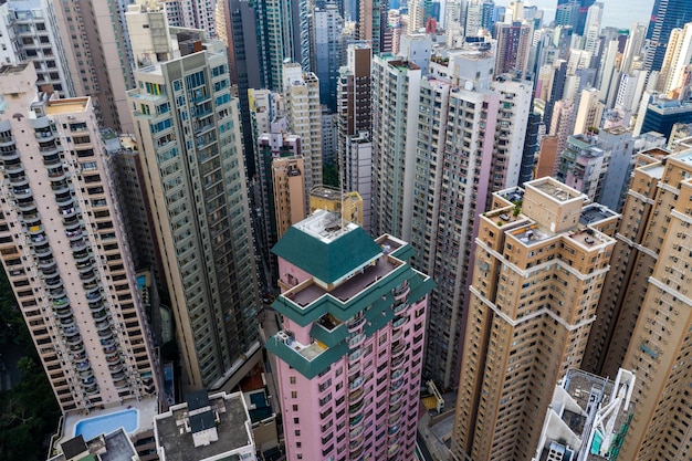 Central, Hong Kong, 29 de abril de 2019: Vista superior da cidade de Hong Kong