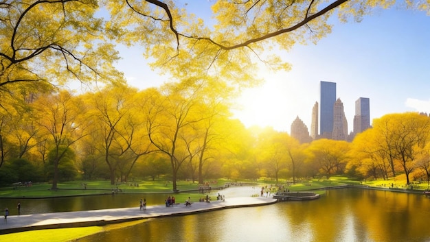 Central Park en la ciudad de Nueva York en los EE.UU. tiene un hermoso sol