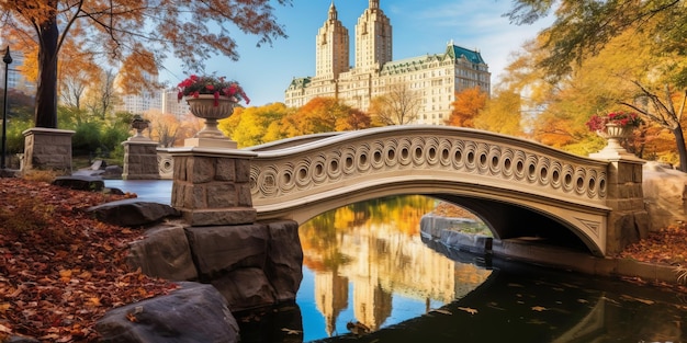 Central Park en la ciudad de Nueva York durante la temporada de otoño