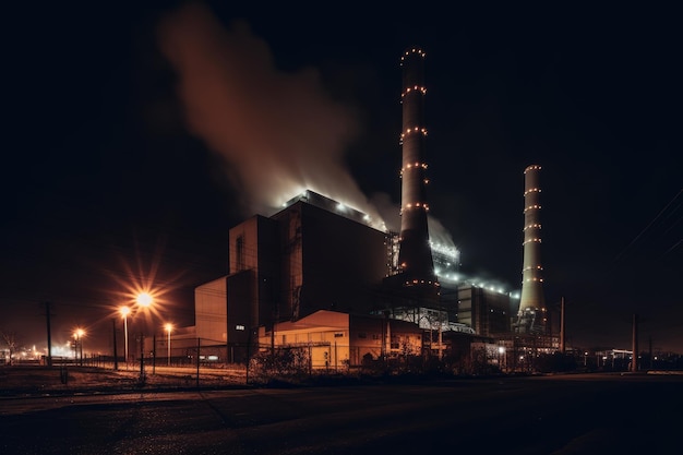 Central térmica de carbón por la noche IA generativa