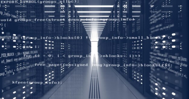 Centrales de datos Racks de computadoras en la sala de servidores de seguridad de la red Minería de criptomonedas