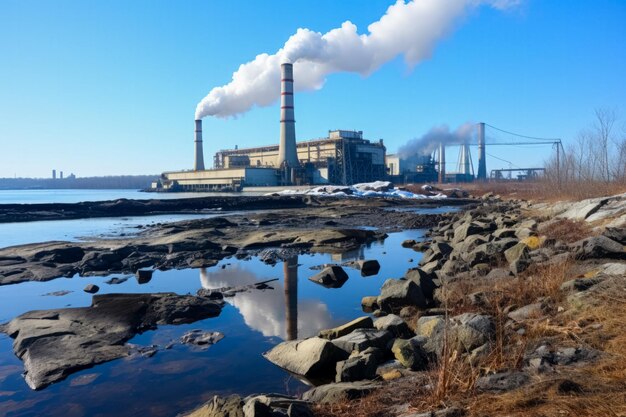 Centras elétricas a carvão lançam sombras sombrias numa zona industrializada