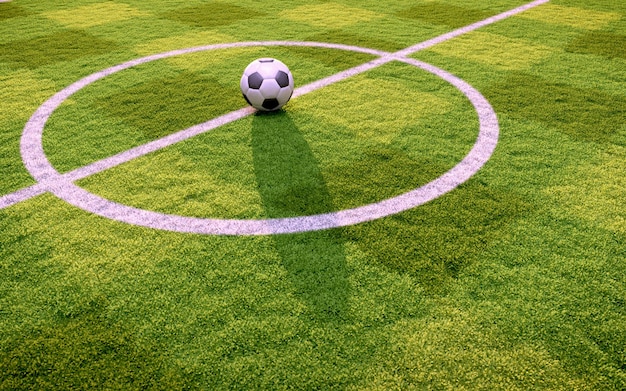 Centro de campo de fútbol y pelota con sombra