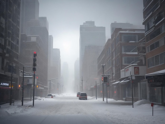 Foto el centro de la ciudad durante el invierno por la mañana