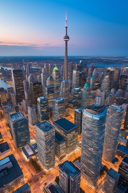 Foto el centro de la ciudad de toronto, el horizonte de la ciudad, el paisaje urbano de canadá.