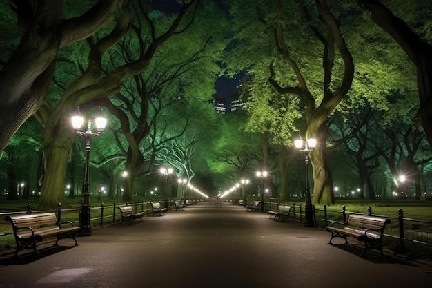 El centro comercial en Central Park en la noche de la ciudad de Nueva York