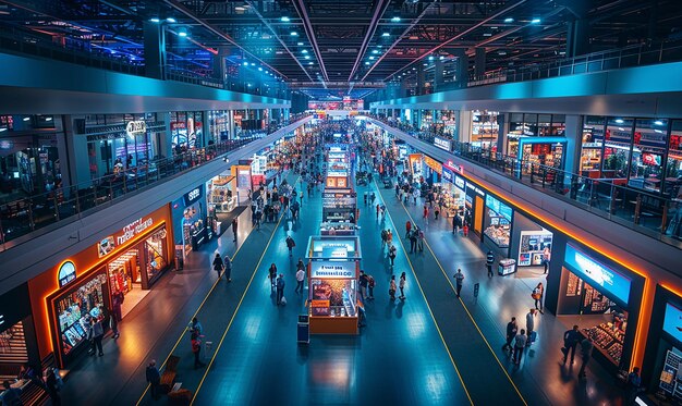 un centro comercial con un gran número de personas caminando a su alrededor