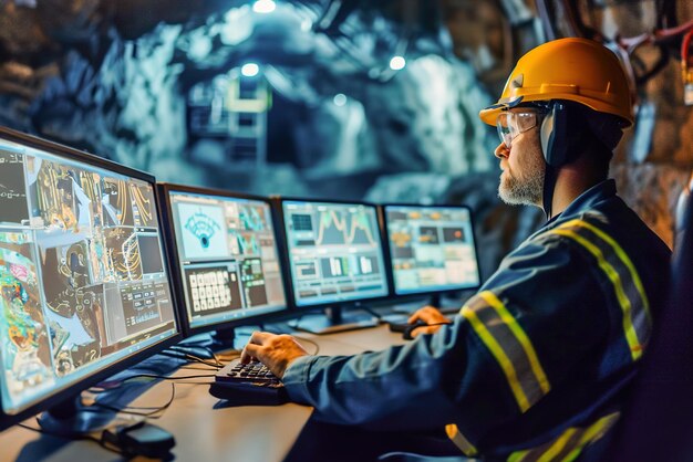 Centro de control digital en la mina que supervisa los datos en tiempo real para las operaciones optimizadas de la tecnología minera