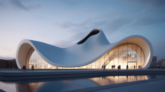 Centro Cultural Un proyecto de Arquitectura Fluida inspirado en las ondas en la naturaleza generativa ai AIG32
