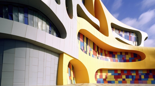 Centro cultural vista de cerca diseño lúdico niño de la escuela colorida creatividad multicolor arquitectura creativa fondo abstracto hermoso IA generativa AIG32