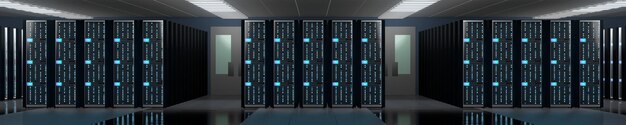 Centro de datos con muchos racks de computadoras