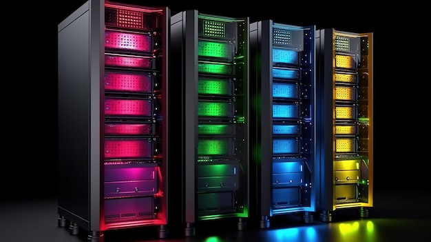 Centro de dados com racks de servidor em uma sala de corredor Generative Ai