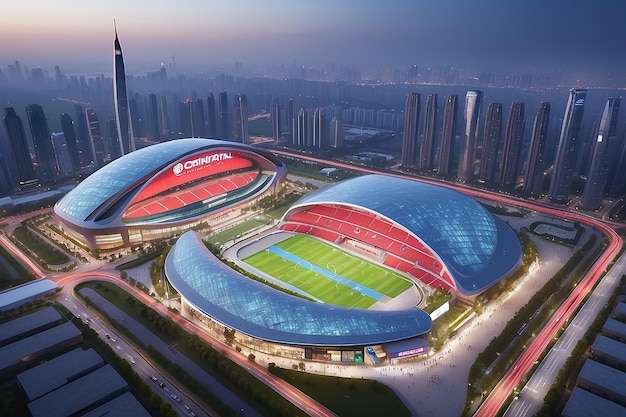 Foto el centro deportivo oriental de shanghai y el distrito comercial internacional de qiantan