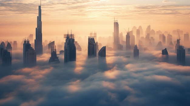 El centro de Dubái está cubierto de una densa niebla en invierno