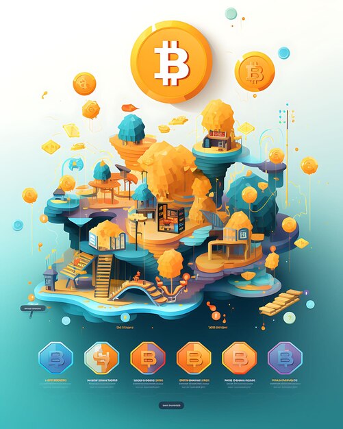 Foto centro de educación de bitcoin con infografías y ilustración de aprendizaje ideas de fondo creativas