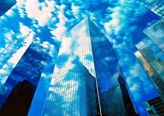 Centro financeiro do centro de negócios com fundo de céu azul